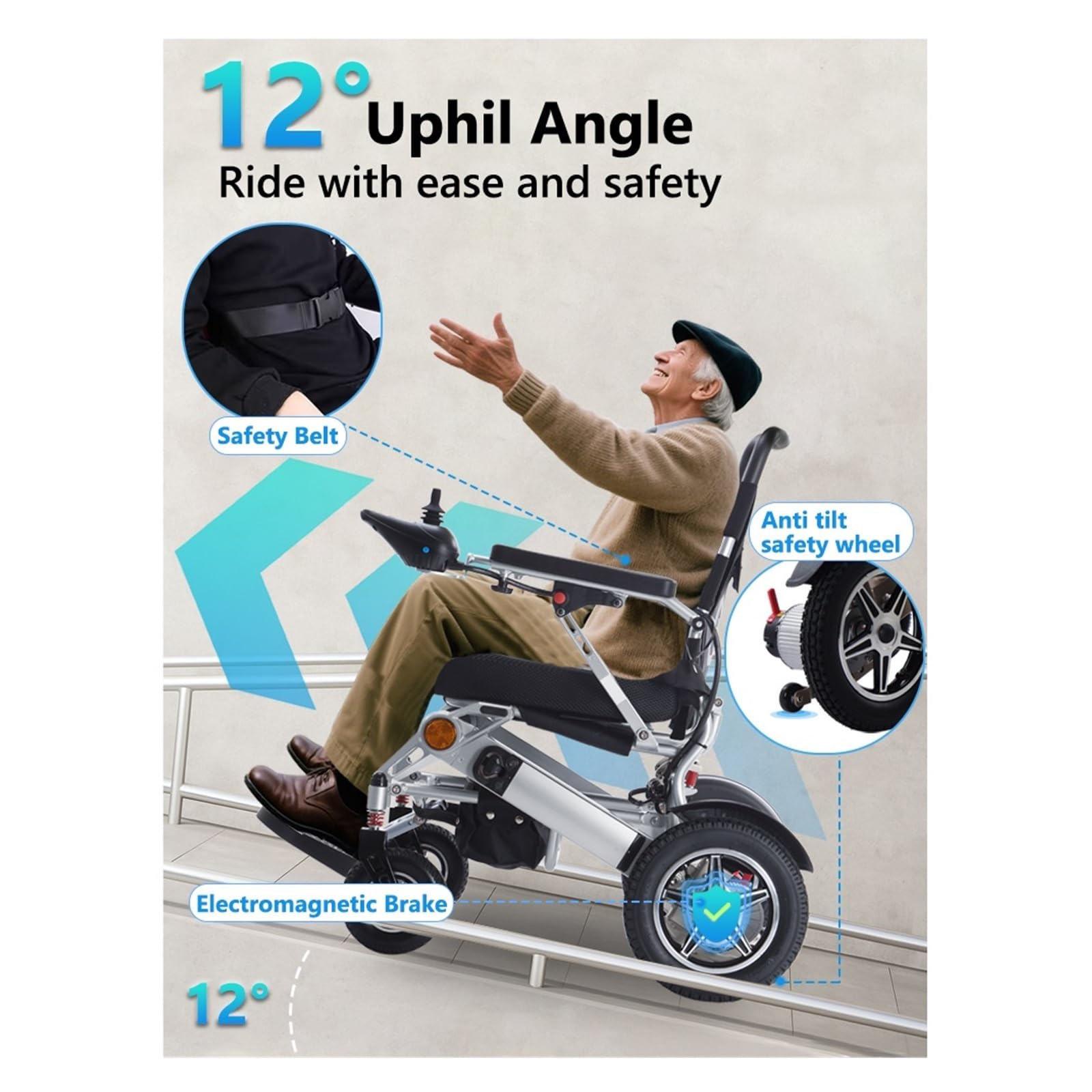 Sedia A Rotelle Elettrica For Tutti I Terreni Scooter For Mobilità Portatile Con Potente Motore Da 500 W E Batteria A Lungo Raggio 20 Ah For Anziani Disabili Mobilità Confortevole Fluida(20AH-golden)