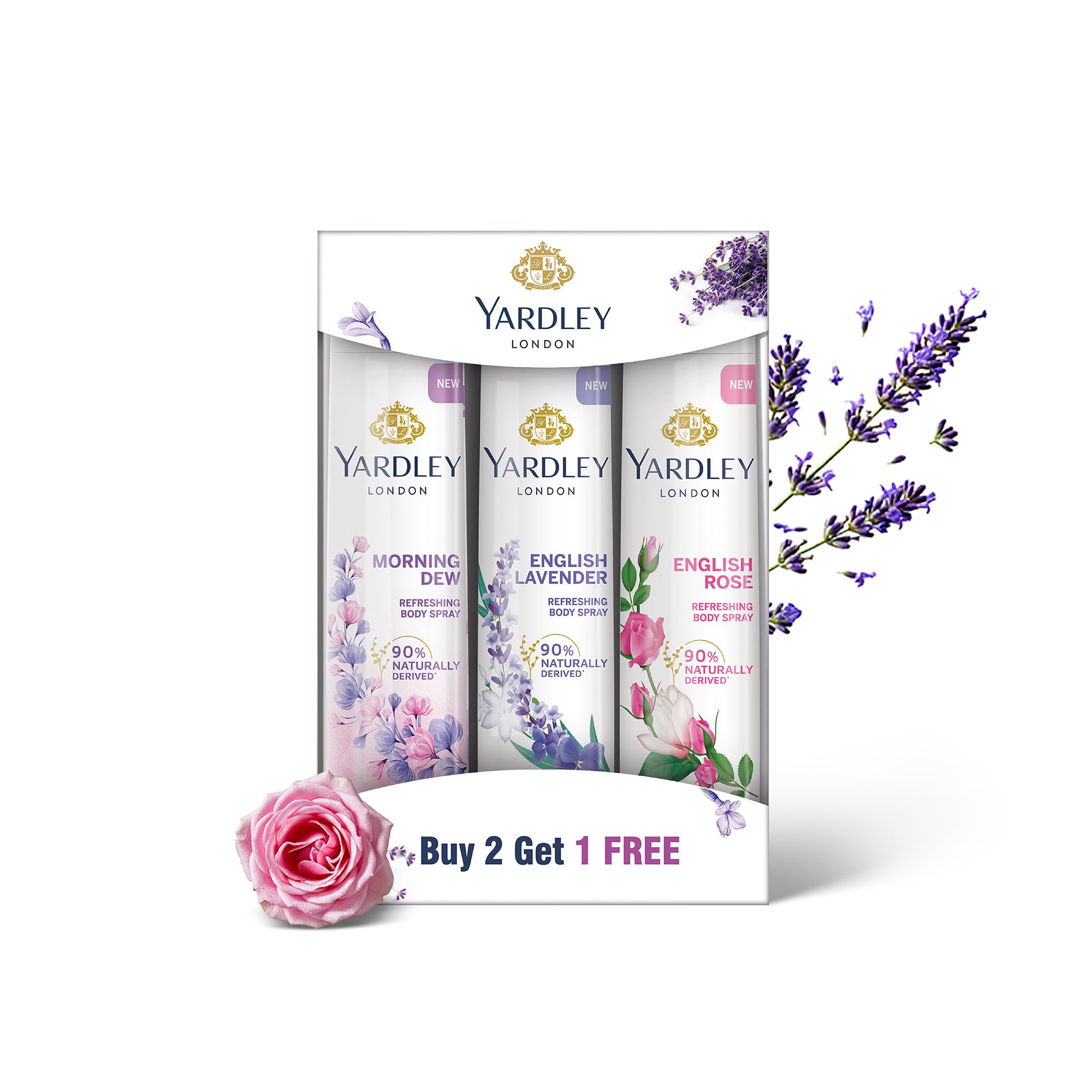 Yardley London Refreshing Deo Body Spray Tripack (English Lavender + English Rose + Morning Dew) for Women, 150ml Each (Pack of 3)-image-46