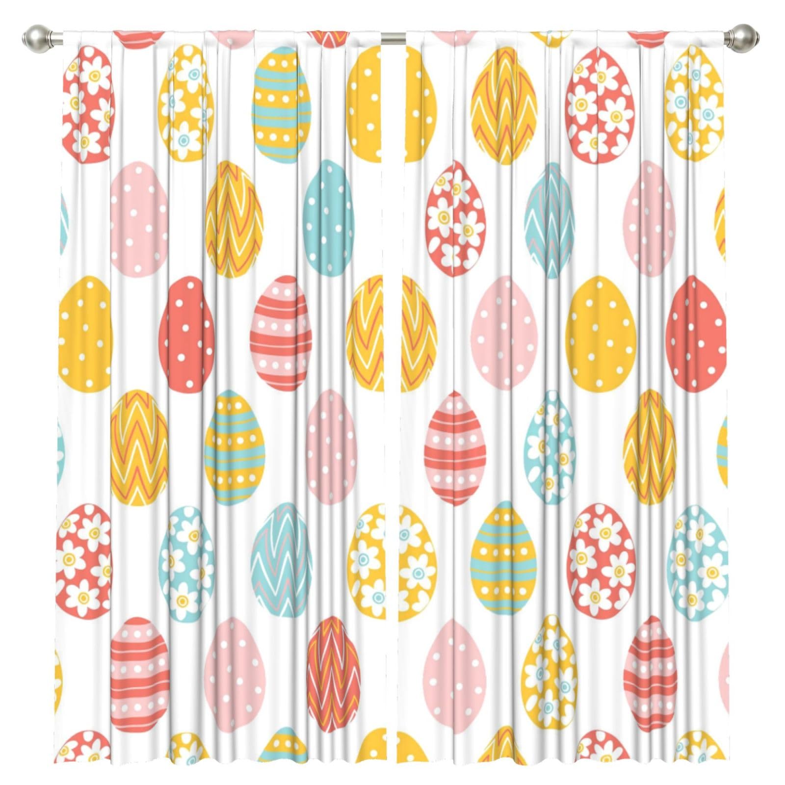 InOmak Happy Easter Colorful Easter Eggs, 2 Panels Window Curtains 52 x 84 Inch Blackout Curtains for Living Room Bedroom