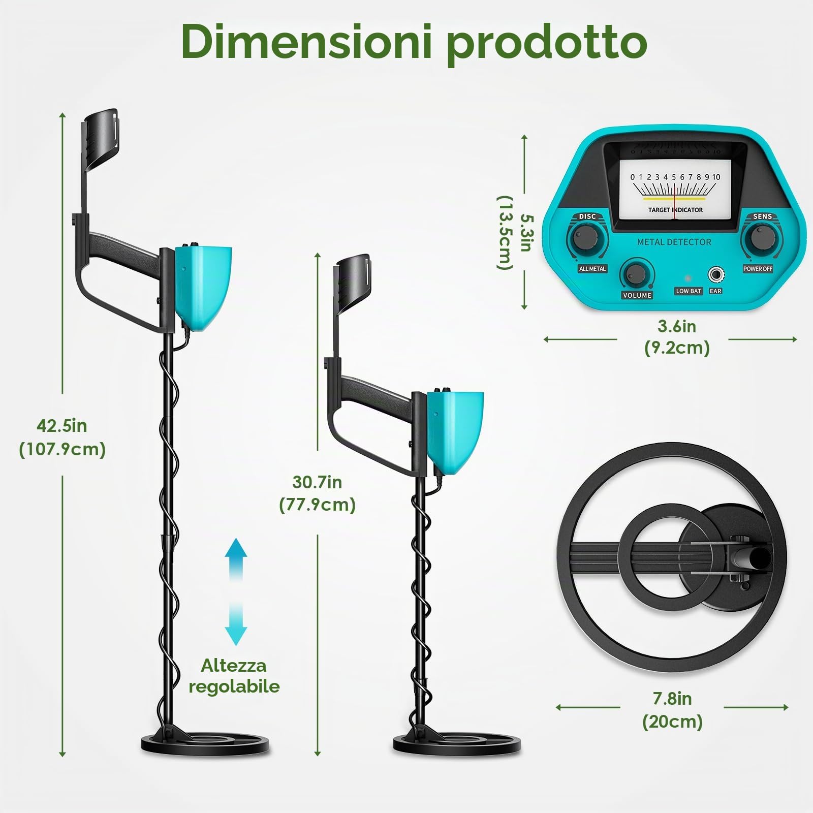 Metal Detector ad Aalta Precisione Impermeabile Altezza Regolabile, Detector Oro 25cm Bobina di Ricerca Rilevatore per Bambini e Adulti, Cercatore d'Oro, Batteria Ricaricabile