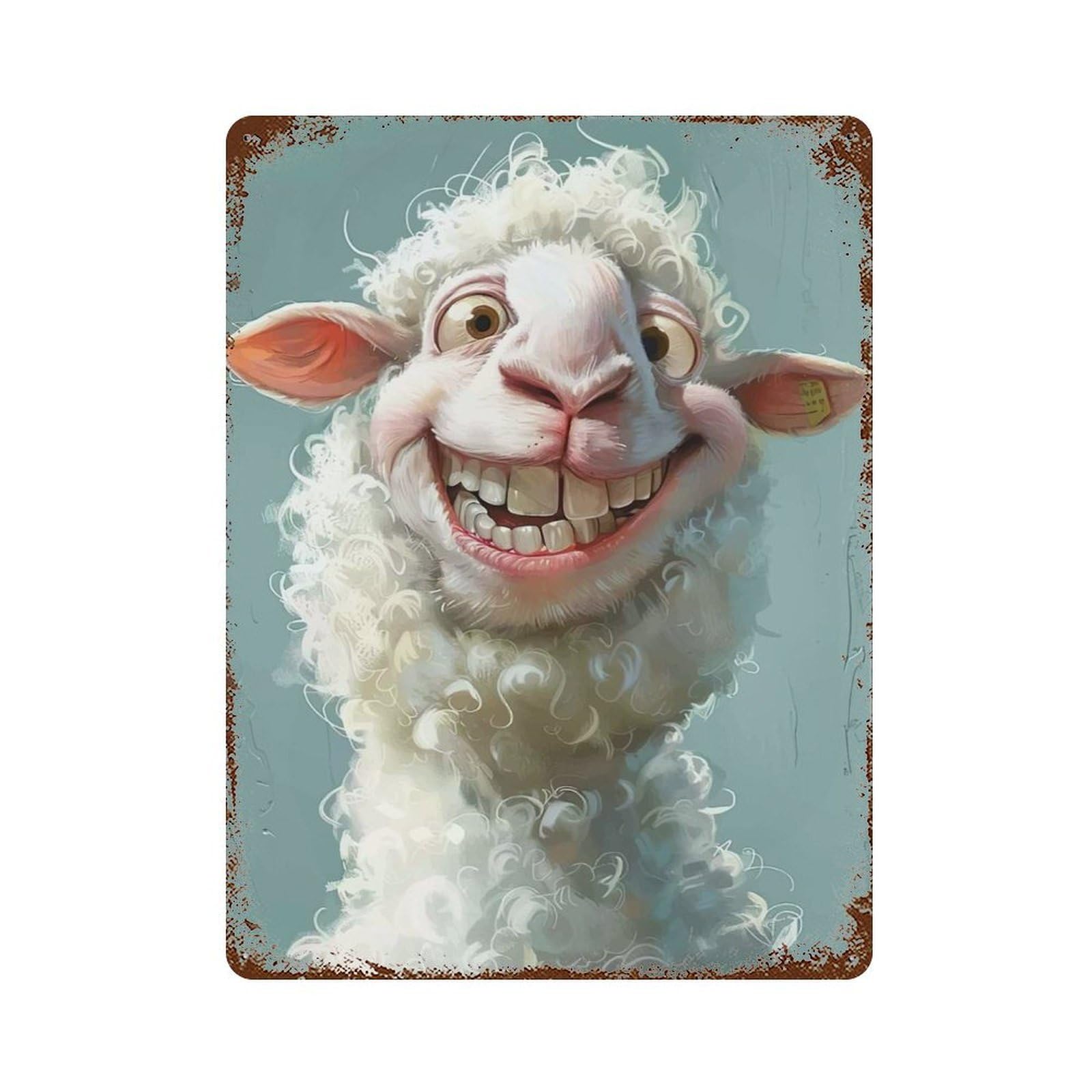 Cute Sheep Head Vintage Metal Tin Sign 15.7"x11.8", Industrial Home Decor for Garage, Pub Or Kitchen