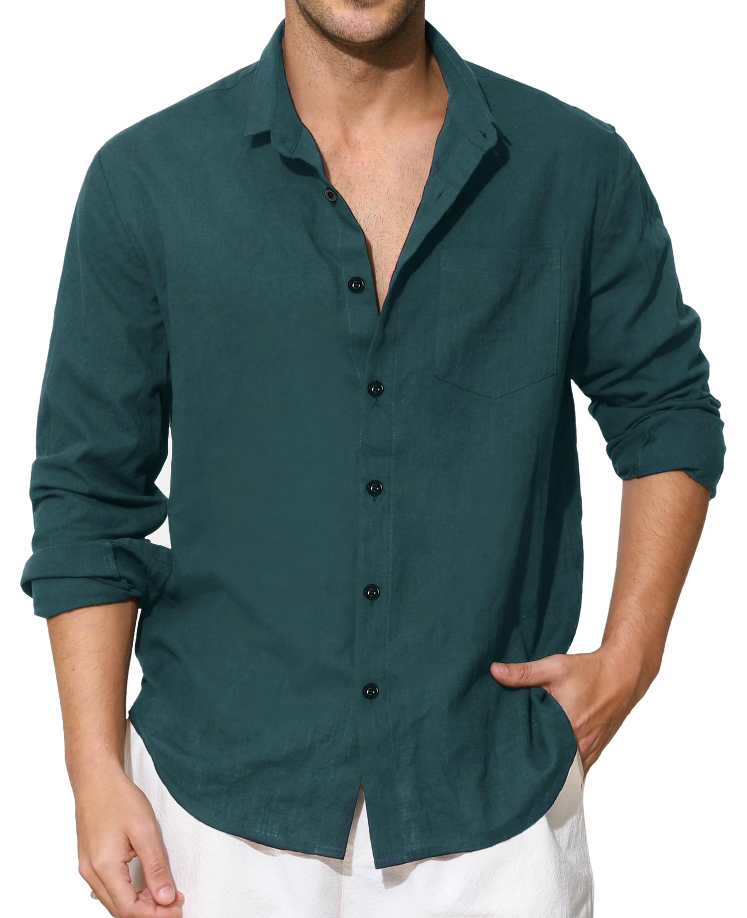 Enlision Camisas Lino Hombre Manga Larga Verano de Algodon Casual Camisa Henley Shirts Cuello Mao Color Sólido Elegantes Playa Boda Vacaciones S-4XL