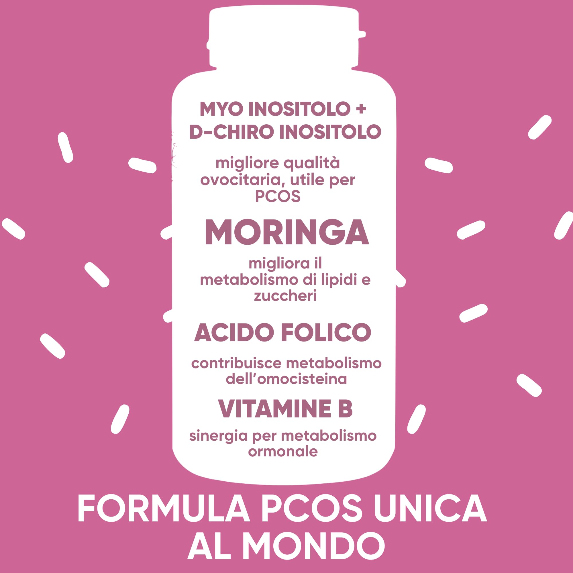 Myo INOSITOLO + DChiro per PCOS con Acido Folico, Vitamine B12, B6, D e Moringa BIO | Integratore Woman Balance Ovaio Policistico, Regolarità Ciclo, Migliore Ovulazione | 90 Capsule - RedMoringa
