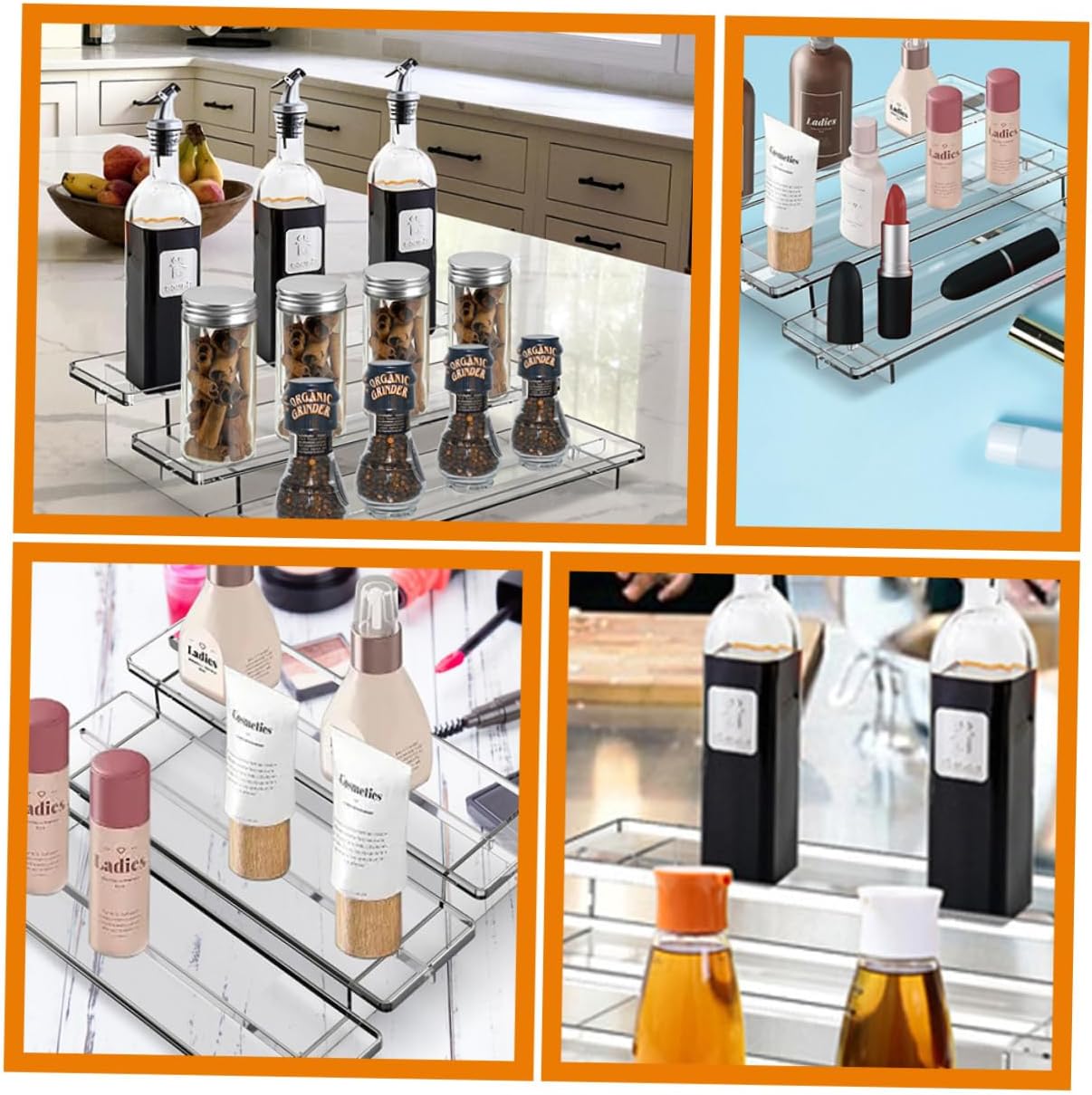 Cabilock Spice Rack Organizer Three Cabinet Shelf Seasoning Bottles Makeup Storage Rack Kitchen Pantry Countertop Storage Solution