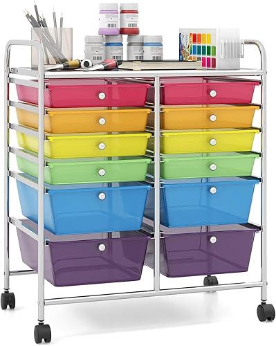 Giantex - Carrito de almacenamiento con ruedas, 12 cajones, organizador para herramientas, papelería, álbum de recortes, para oficina o escuela