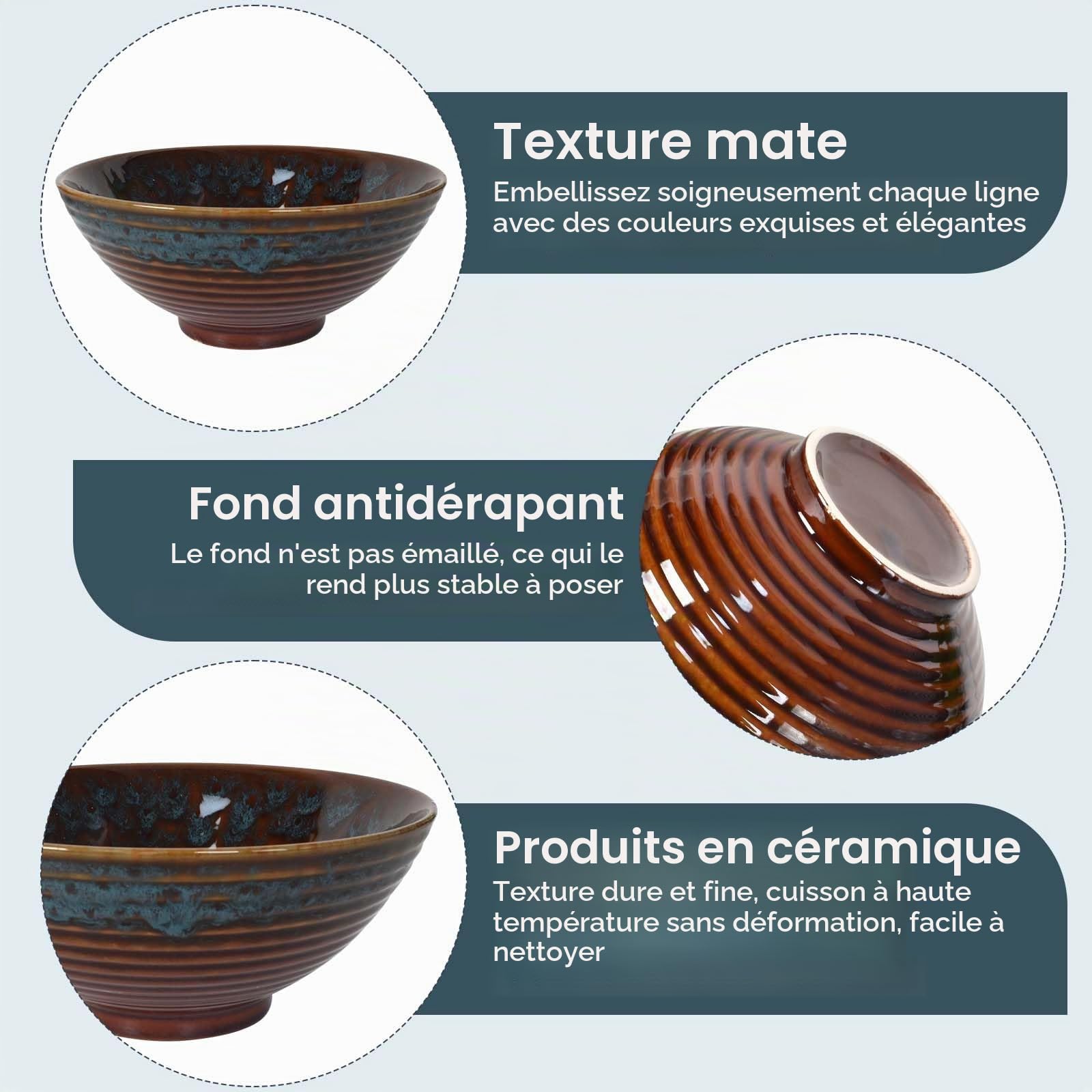 Lot de 2 Bols à Ramen en Céramique de 1200ml avec Baguettes et Cuillères, Bol Japonais vintage, 20 x 20 x 8.5cm Bol en Céramique pour Ramen, Salade, Céréales, Pâtes (Bleu)