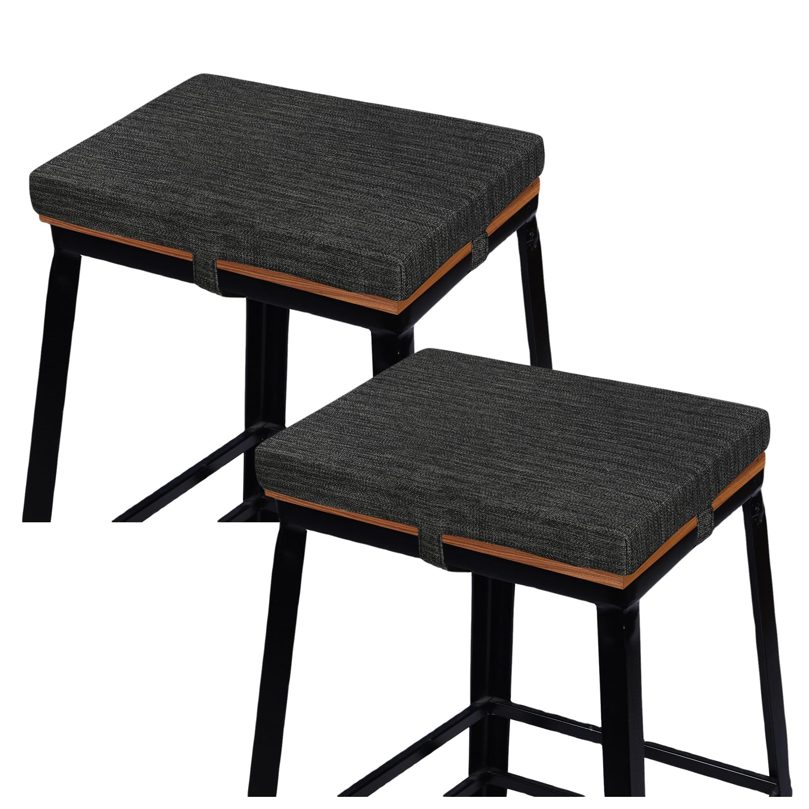 baibu Set of 2 Rectangle Bar Stool Cushions, Non-Slip Dining Chair Pads Kitchen Bench Stool Cushions with Machine Washable Cover - Only 2 Pads (Black, 15.7×11.8×1.5in)
