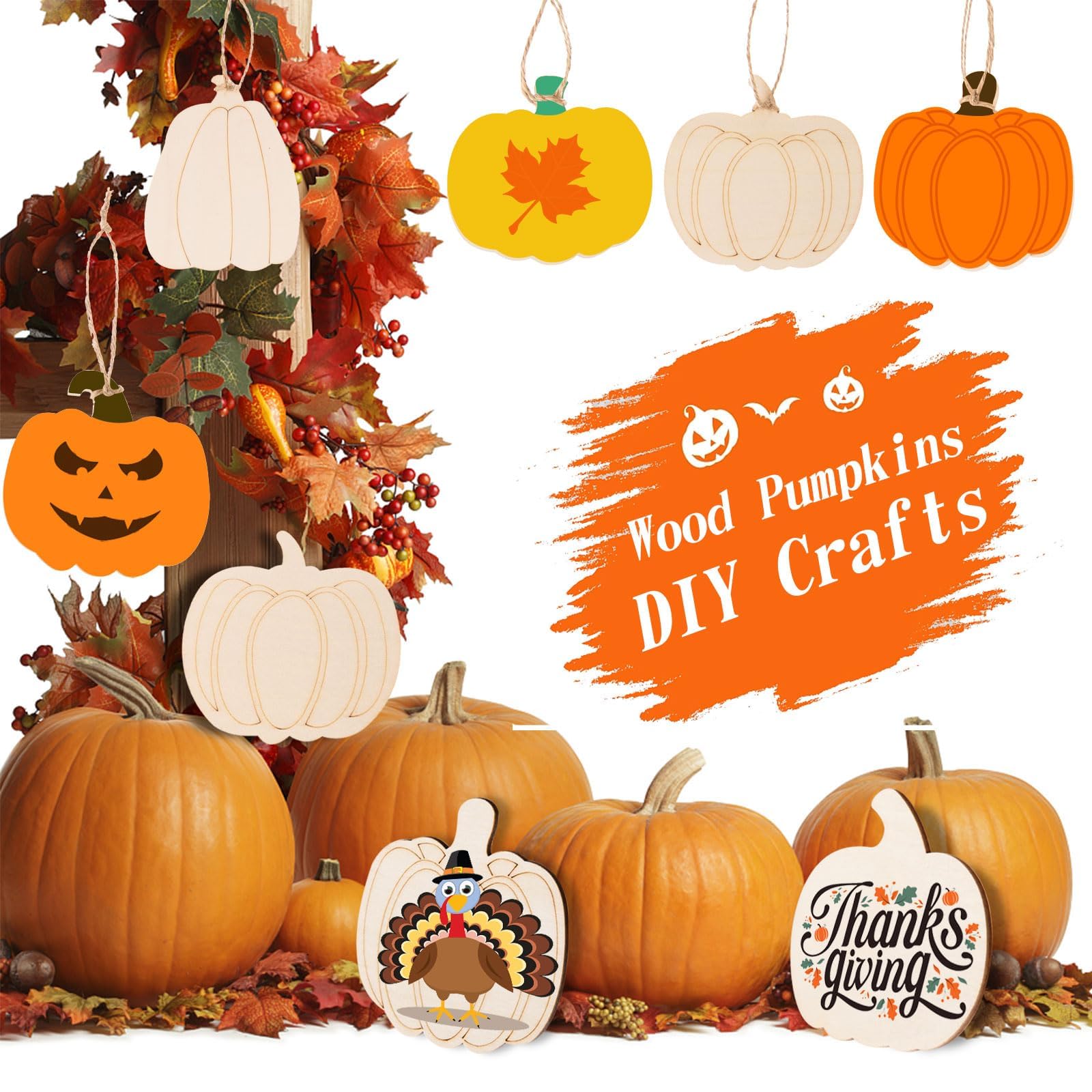 120 Piezas De Mini Adornos De Calabaza De Madera | Rebanadas De Madera