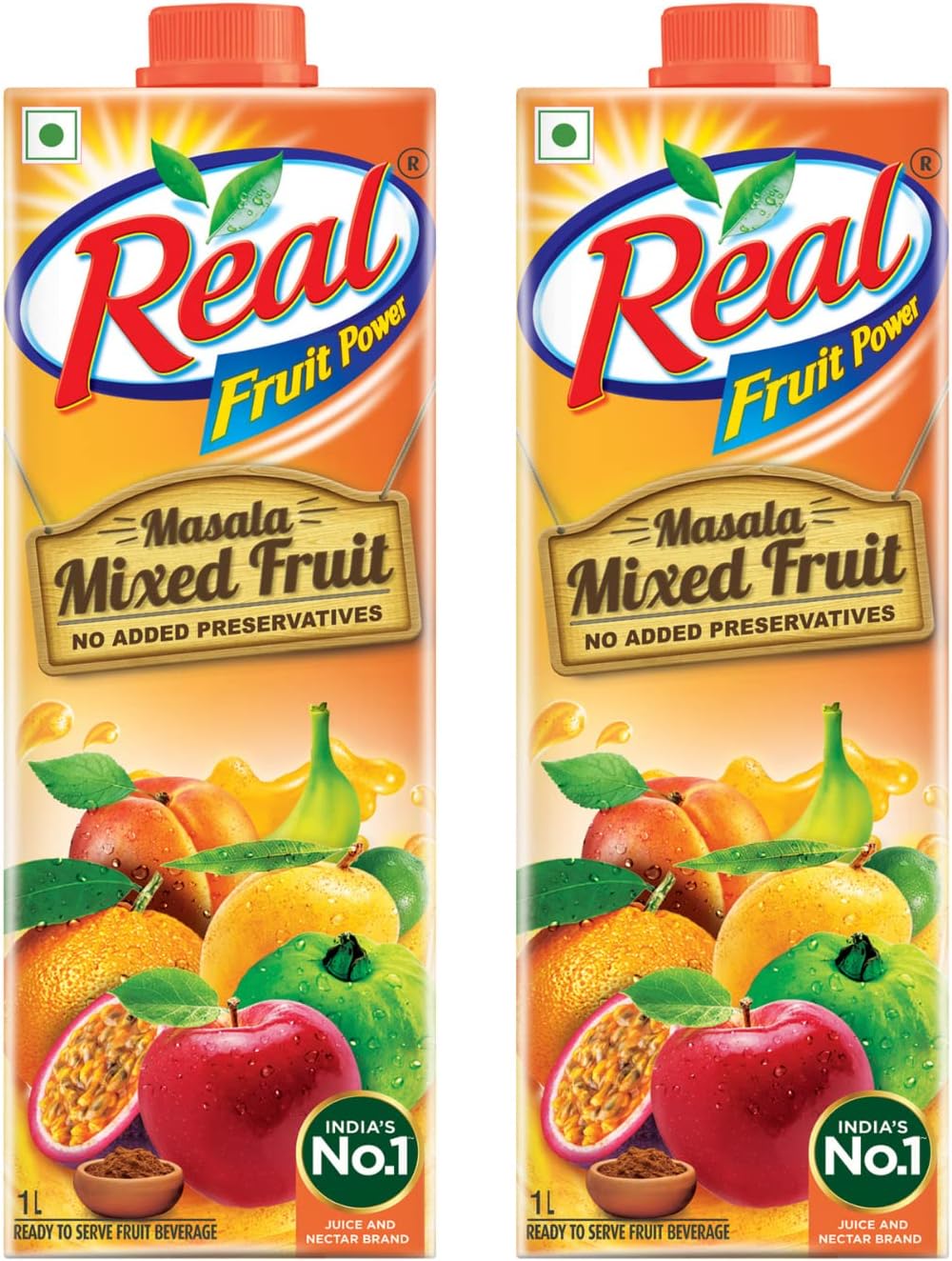 DABUR Real Masala Mixed Fruit Juice-1L (Pack Of 2)|No Added Preservatives,No Artificial Colours & Artificial Flavours|Goodness Of Best Fruits With Chatpata Masala|Daily Dose Of Fruit Nutrition