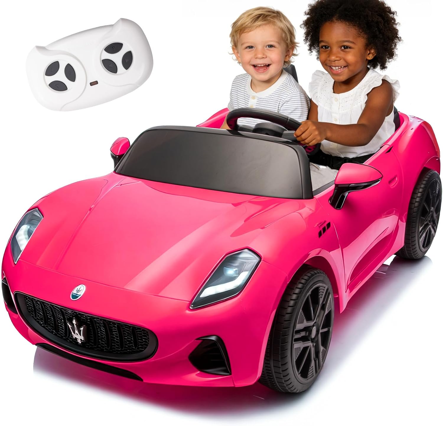 24V Maserati Licensed 2-Seater Kids Electric Ride-On Car – Dual-Speed Modes, Adjustable Seat Belts, Music & Bluetooth, 4 Motors for Powerful Performance, Ideal for Ages 4-8 (Pink)