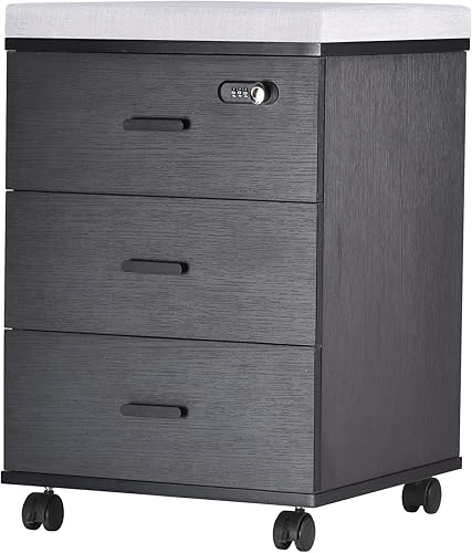 Archivador con cerradura inteligente, gabinete de oficina pequeño móvil de 3 cajones, gabinete de archivo rodante debajo del escritorio, gabinete de