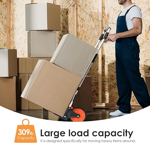 Miniatura 7 de Carrito de dolly, carretilla de mano plegable de aluminio de 309 libras con mango giratorio, carrito plegable de alta resistencia con cable Negro y
