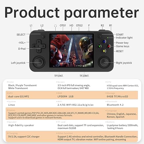 Miniatura 5 de RG35XX H, consola de juegos de mano retro, compatible con salida de TV HDMI, WiFi 5G, Bluetooth 4.2, doble palo, pantalla horizontal IPS de 3.5