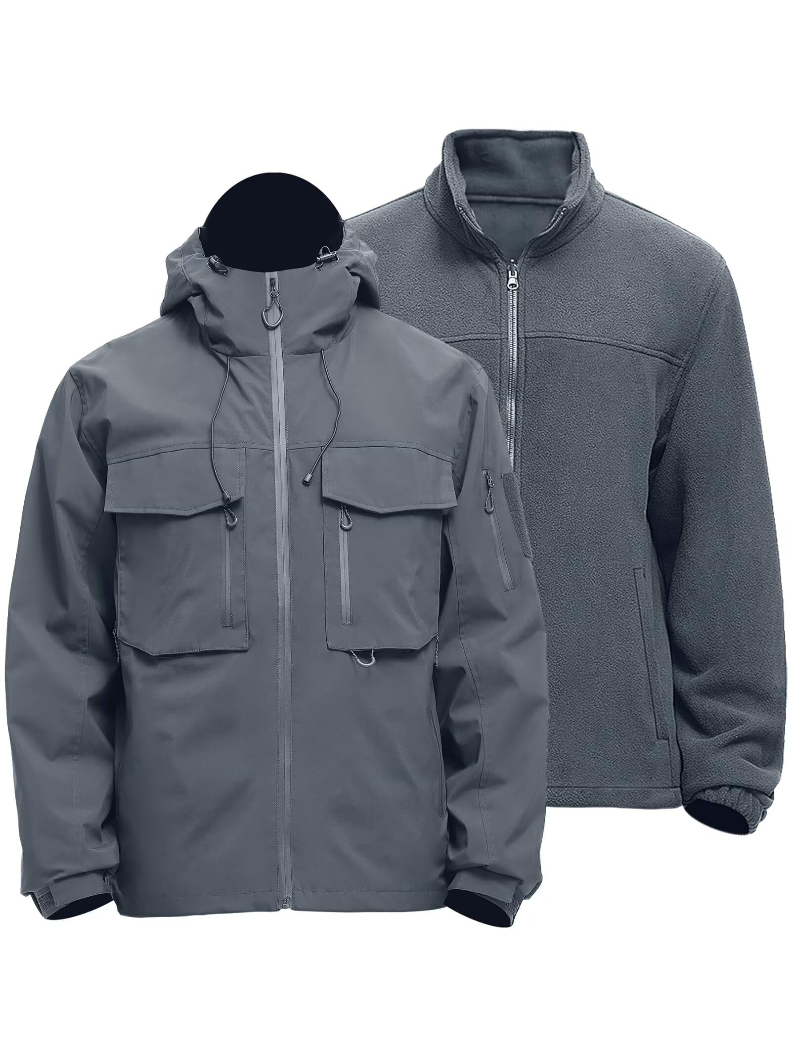 Mens 3 in 1 Waterproof Winter Ski Jackets Warm Windbreaker Snow Rain Coat Thermal Fleece Liner Hood