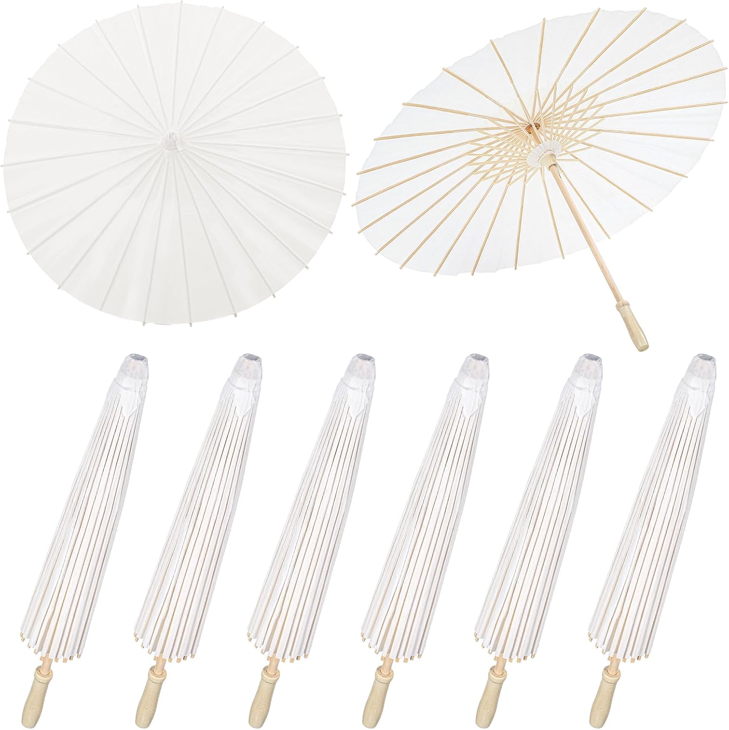 8 Pcs 23.6 Inch Chinese Japanese Handmade Oil Paper Parasol, White Vintage Paper Umbrella for Wedding, Party, Photo Props, DIY Craft