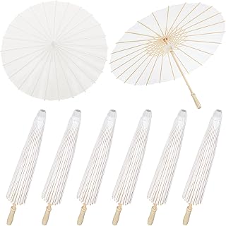 8 Pcs 23.6 Inch Chinese Japanese Handmade Oil Paper Parasol, White Vintage Paper Umbrella for Wedding, Party, Photo Props, DIY Craft