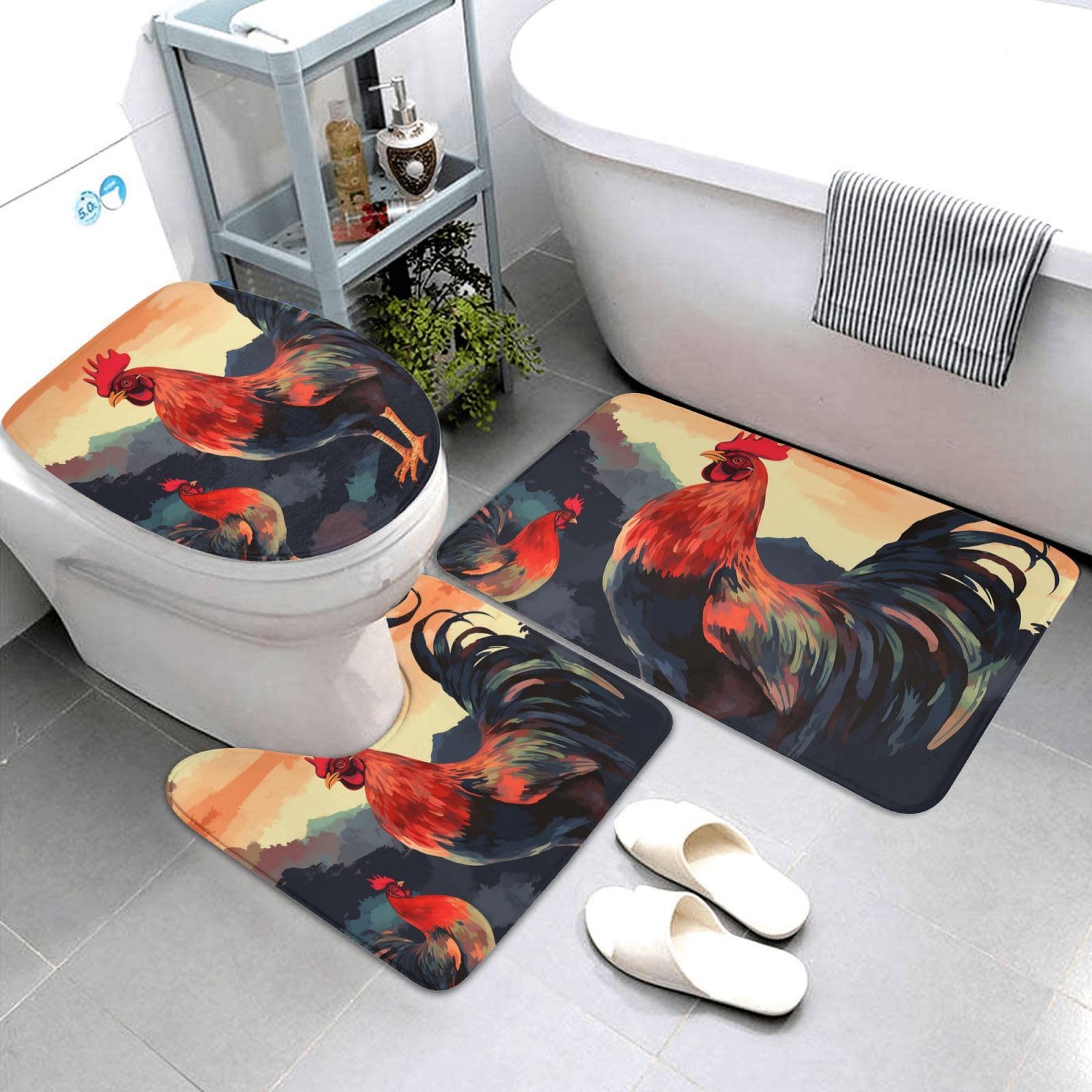 Tapis de bain super absorbant lot de 3 tapis salle de bain coq WC
