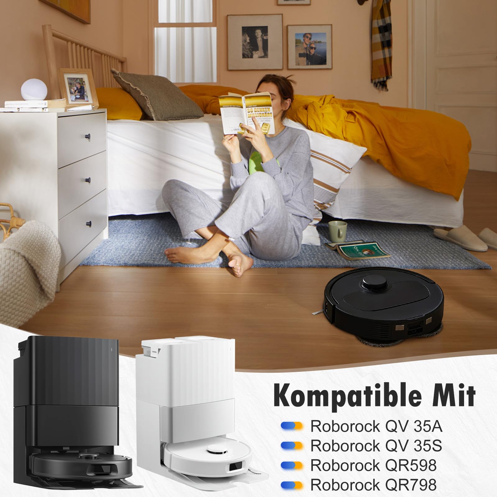 26 pezzi accessori per robot aspirapolvere Roborock QV 35A/QV 35S/QR598/QR798, 2 spazzole principali, 6 sacchetti per la polvere, 6 panni per la pulizia, 4 filtri HEPA, 6 spazzole laterali, 1 spazzola