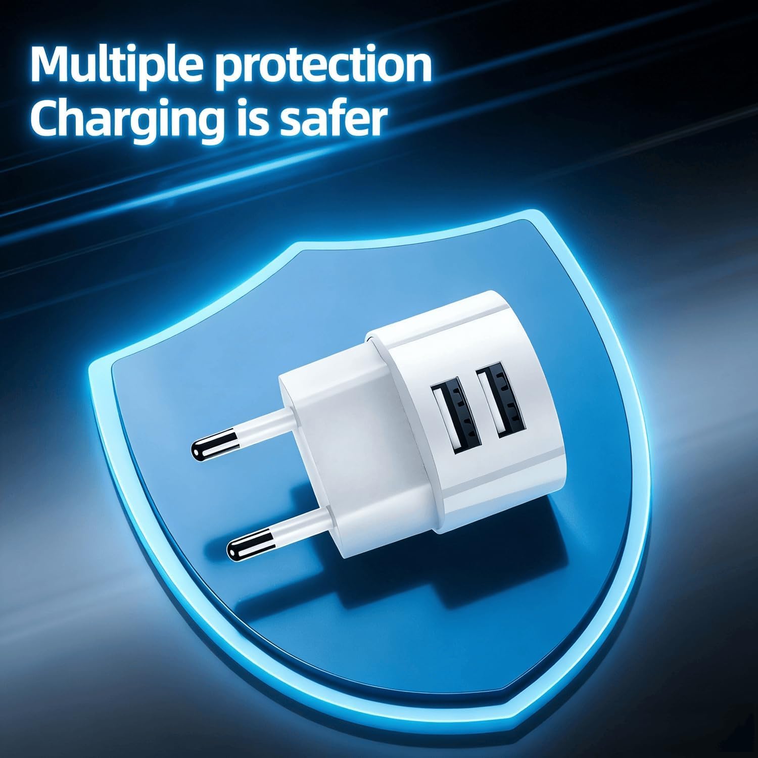 Caricatore USB C, 5 V, 2,1 A, 2 porte, alimentatore di rete USB piatto, adattatore di presa USB con cavo di ricarica USB-C per smartphone/tablet/lettori MP3-MP4/e-book/navigatore/ecc