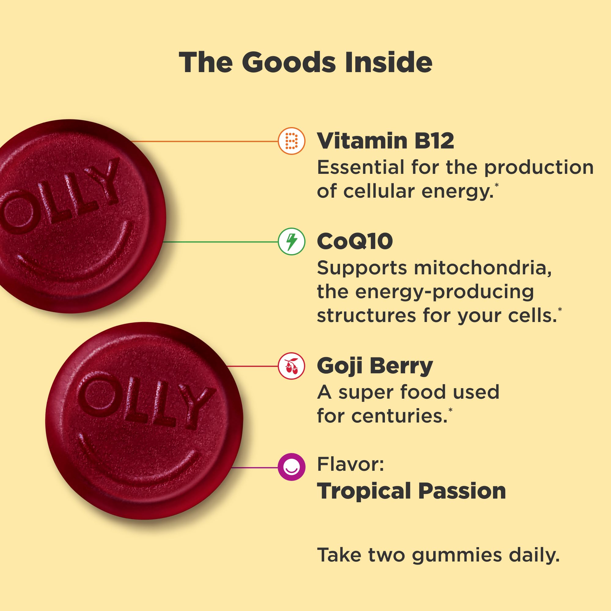 OLLY Daily Energy, Caffeine Free, 300 mcg Vitamin B12, CoQ10-120 Count — Amazon image 2