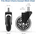 Office Chair Caster Wheels Replacement Rubber Chair Casters (Set of 5), 3 Inch Heavy-Duty Office Chair casters for Hardwood Floors Carpet and Tile Floors Universal fit