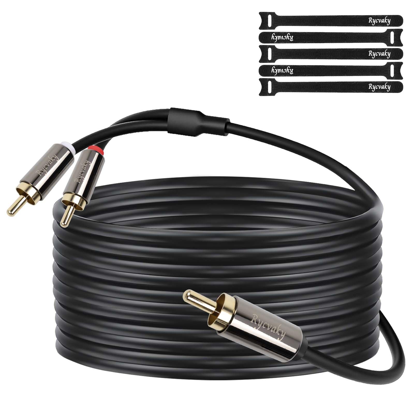 Cable RCA, 1 RCA macho a 2 RCA macho, cable de audio estéreo digital bidireccional en Y para amplificador, altavoz, cine en casa, sistema de alta fidelidad, 75 pies, 1 paquete