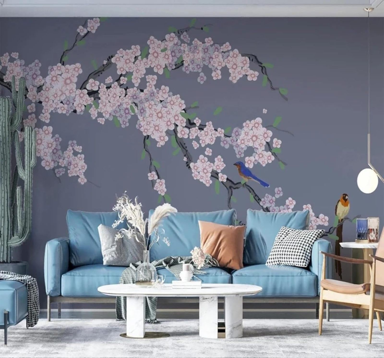 Tzxztt Beautiful Elegant Hand Drawn Plum Blossoms Little Birds Modern 3D Wallpaper Premium Textured Silk Neutral Tones Material Ideal for Living Room Bedroom-350cm×256cm