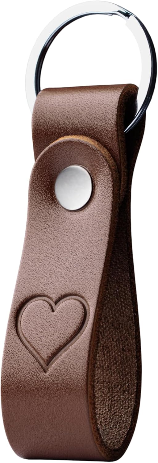 MAGOR Leather Keychain Personalized Full Grain Car Keychain Key Ring Gift for Men Women Dad Mom Minimalist Brown Embossed
