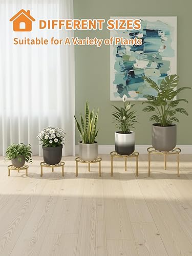 Miniatura 7 de Paquete de 5 soportes de metal para plantas, paquete de 5 soportes redondos, estante escalonado para plantas en interiores y exteriores, estante de
