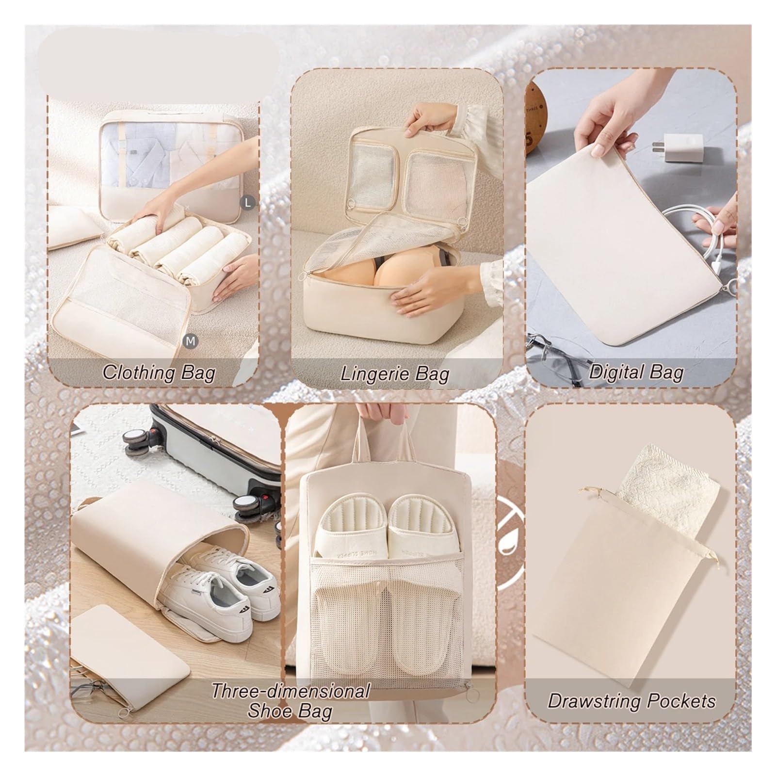 Packwürfel Reisegepäcktaschen-Set mit 7 Stück, einfarbig, vielseitig, staubdicht, Verpackungswürfel, zur Aufbewahrung von Unterwäsche, Kleidung, Kosmetik usw(GRAY)