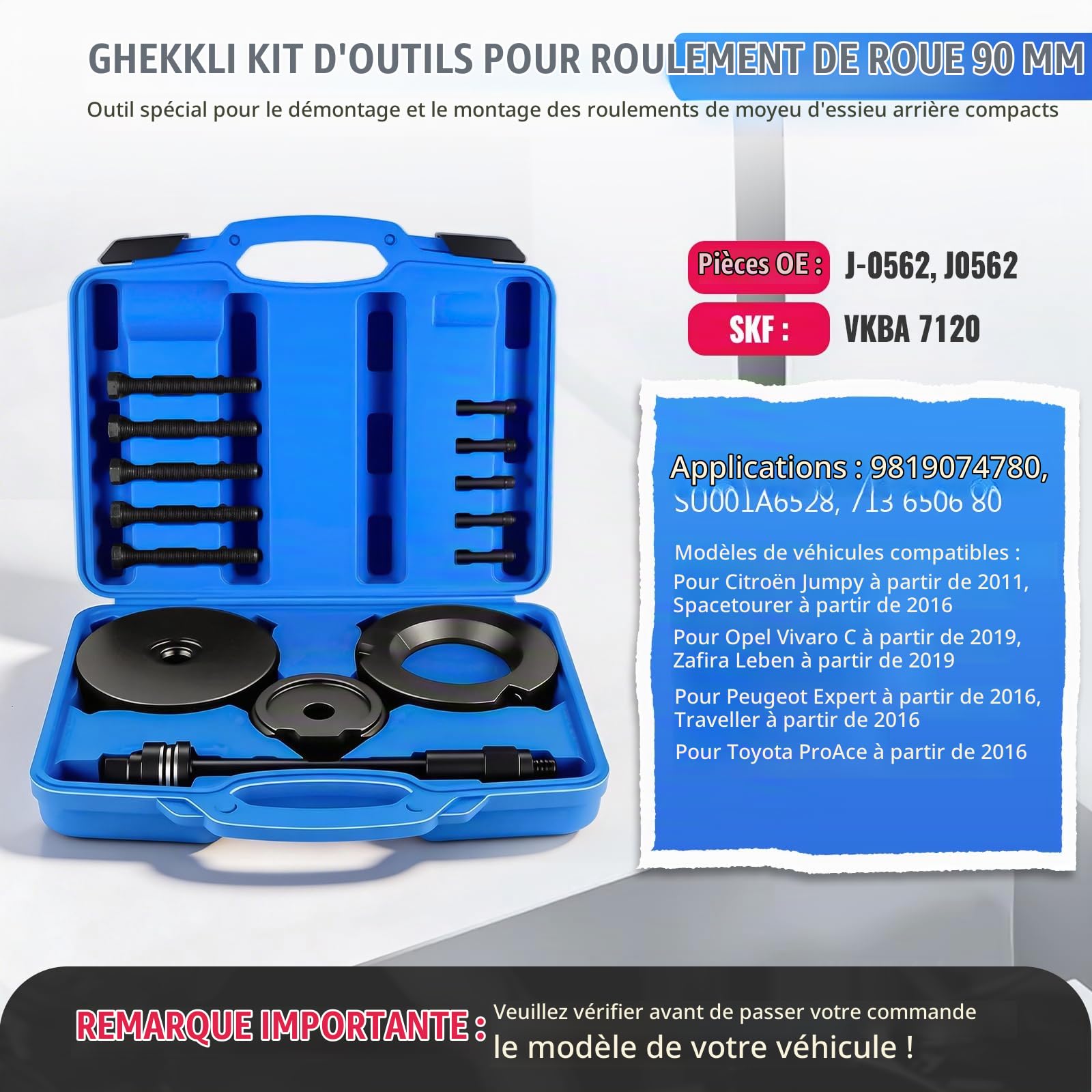 90mm Outil de Roulement de Roue Transporter, Extracteur de Roulement de Roue Compatible avec Citroën pour Opel pour Toyota pour Peugeot