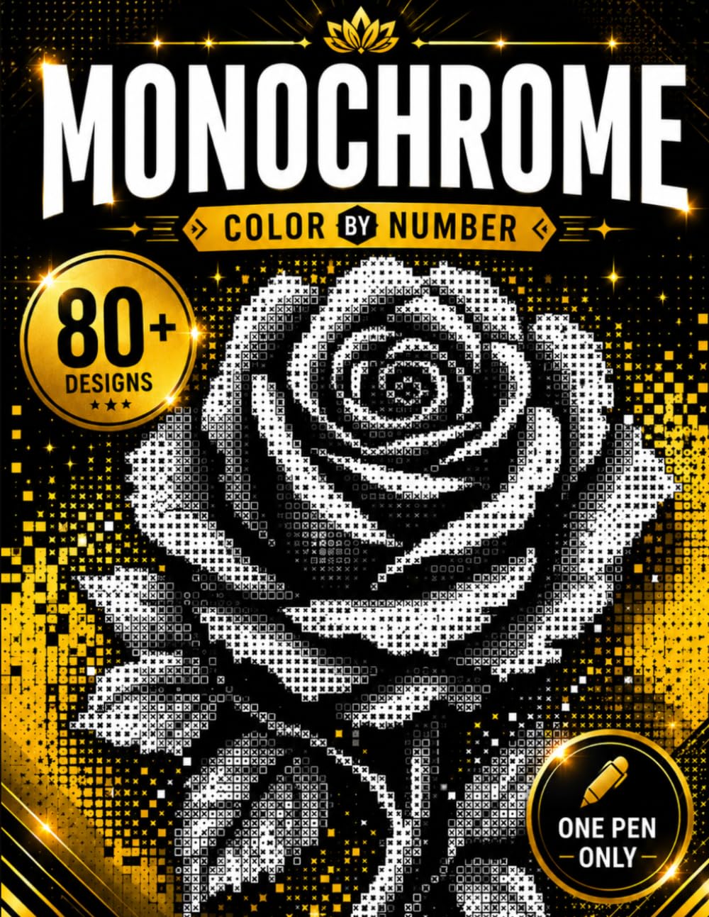 monochrome color by number: Discover Beautiful Pixel Art Flowers, Animals, and Fruits Through Simple Symbols,A Coloring Book for Adults
