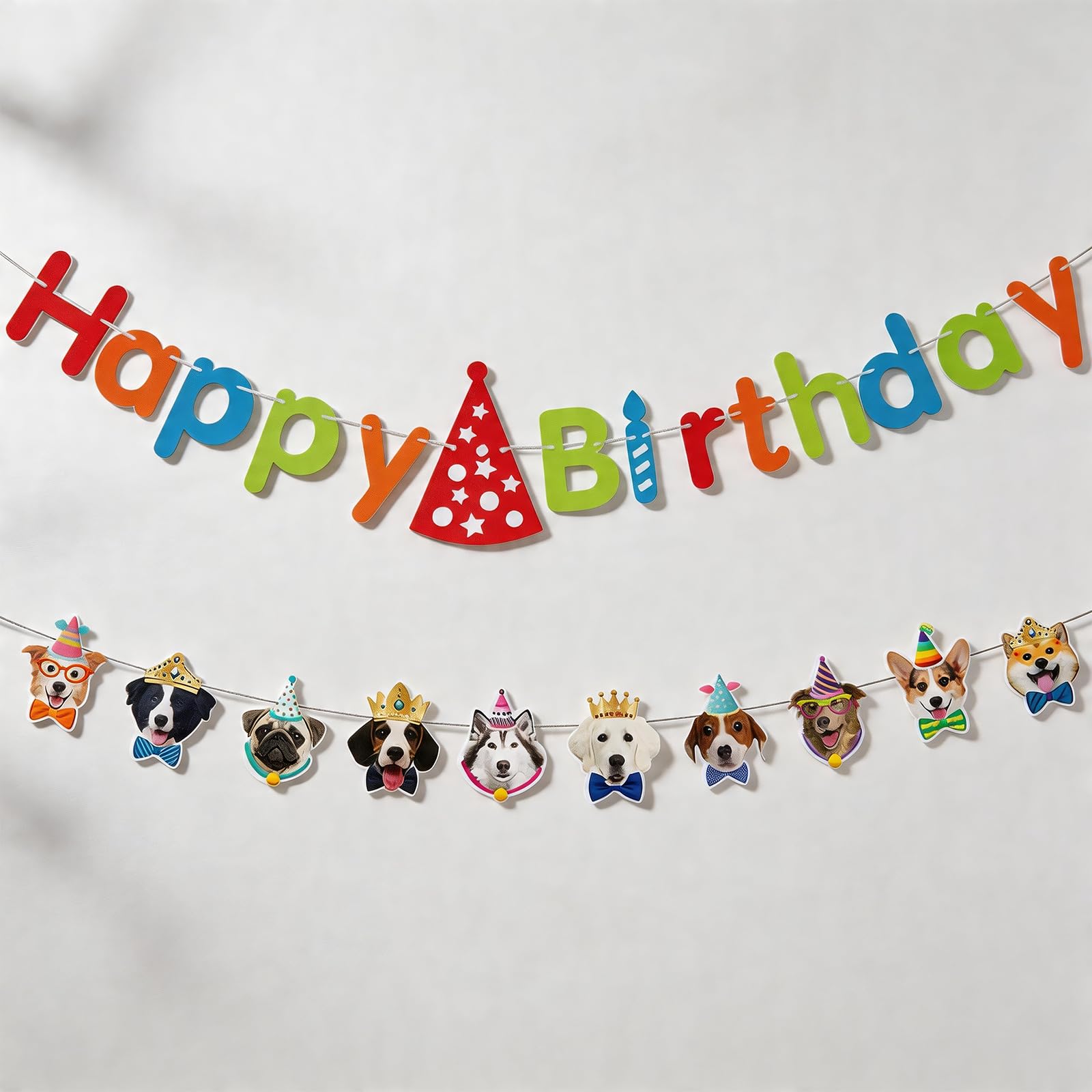 Dog Birthday Banner 2P Set - Pet Theme Happy Birthday Sign with Colorful Dog Pattern Streamers - Party Decorations for Adult Celebrations