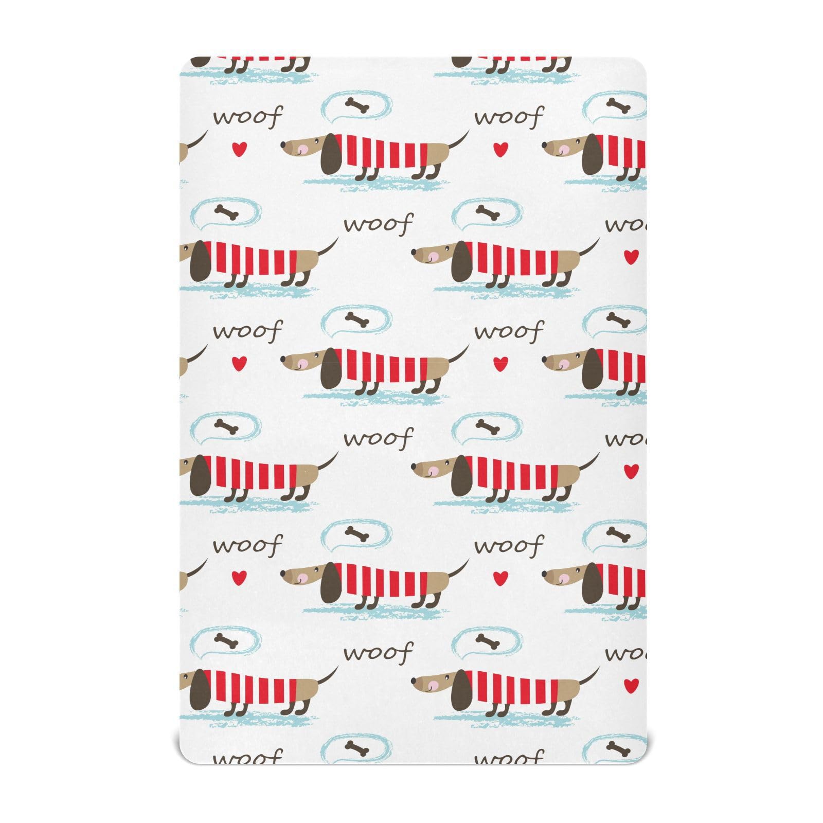 KICPOAY Fitted Crib Sheets Dachshund Dog Wth Paws Stretchy Portable Playard Sheets for Baby Toddler, Breathable Soft Mini Crib Mattress 52 x 28 in for Boys and Girls