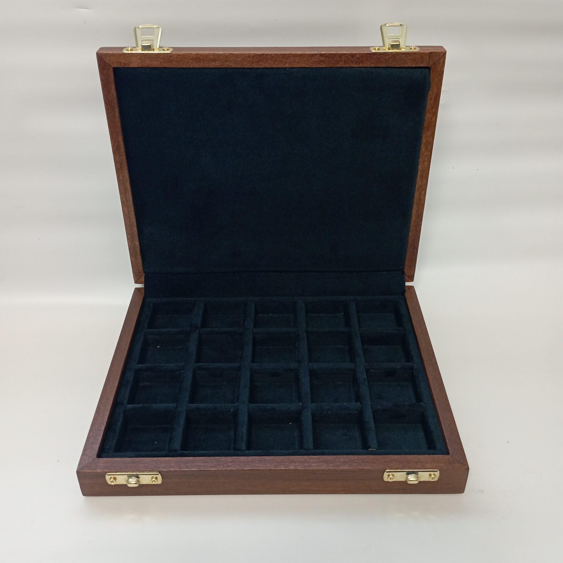 Caja numismática de madera para 20 monedas antiguas, esterlinas, marencos y follis, con interior de terciopelo, 20 compartimentos, artesanal