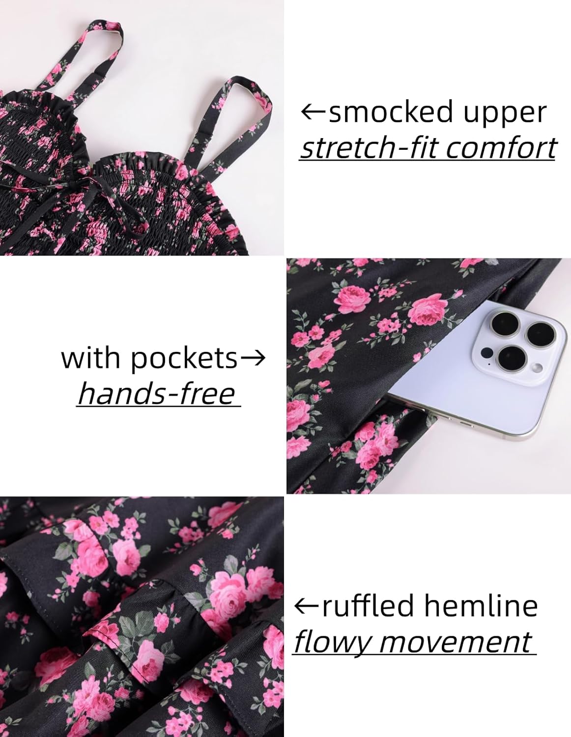 Scarlet Darkness Smocked Floral Sundresses for Women Teens 2026 Summer Flowy Ruffle Mini Dress - Image 8