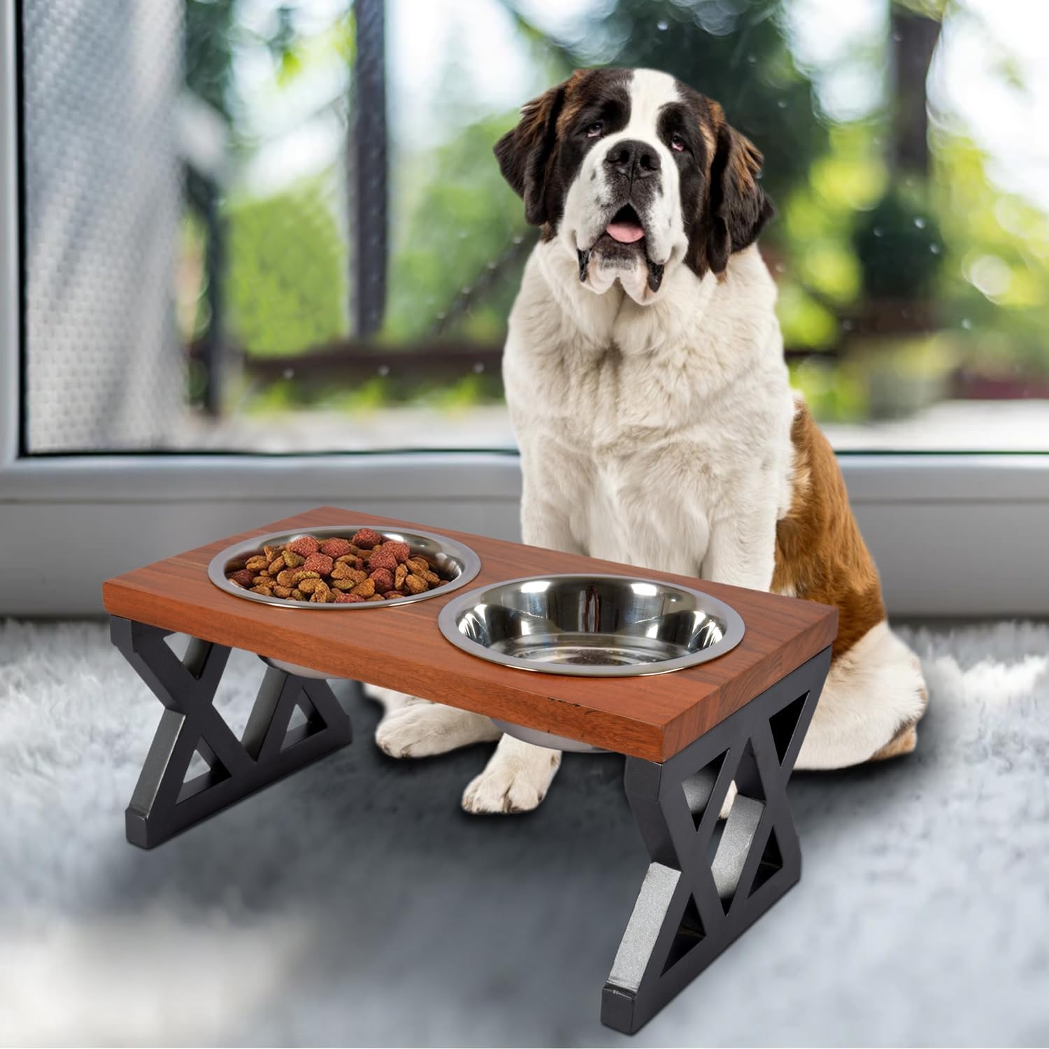 Pure Souls Rocky Pet Feeder, Natural Mango Wood Stand, Elevated Dog Bowls 750 ml, Food Water Diner, Durable Bowl Feeding Stands for Dogs - Medium (39.5x21.5x15 cm) (B0D45LYW2Q) Amazon Price History, Amazon Price Tracker