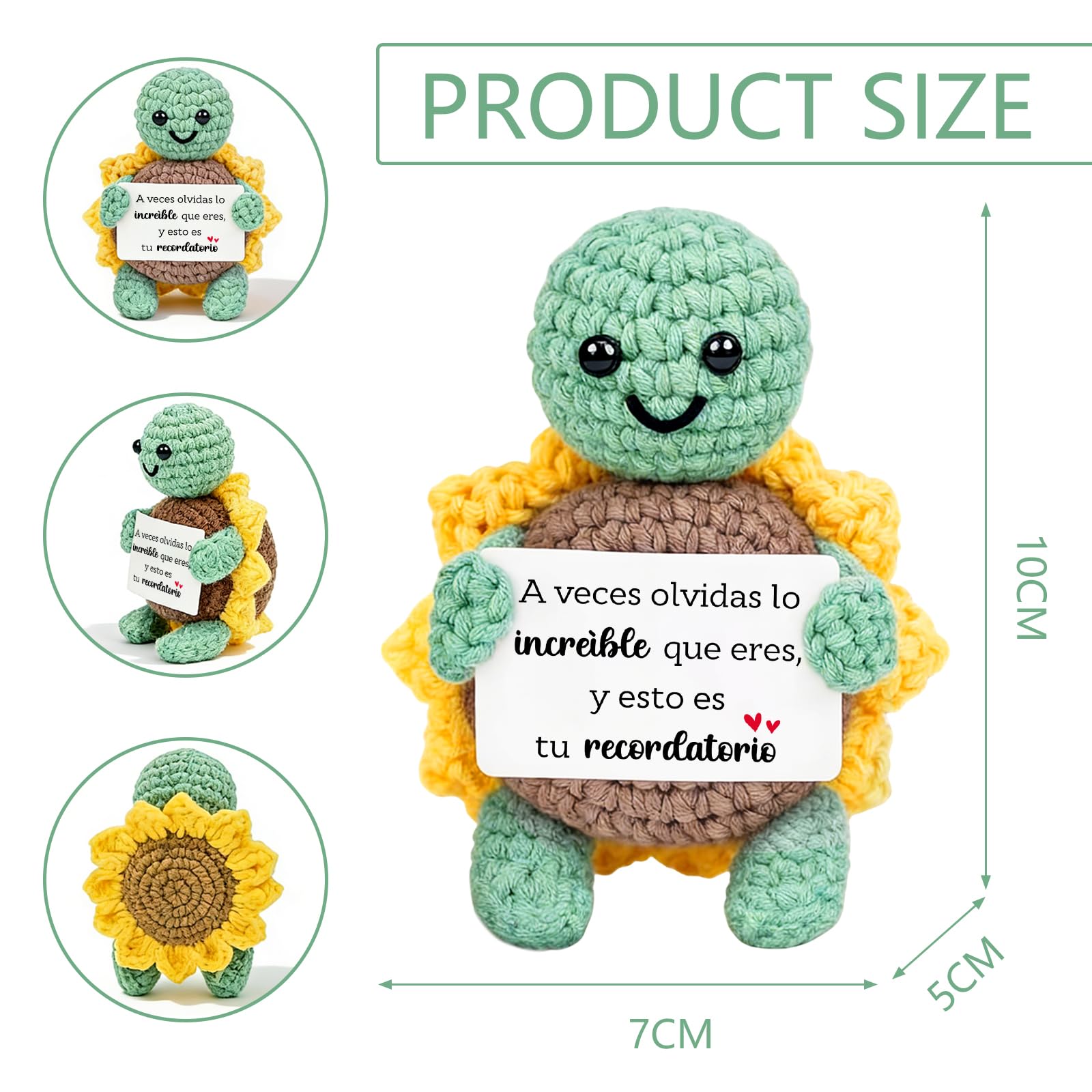 Aurasky Tortuga de Crochet con Girasol – Muñeco de Apoyo Emocional, Regalo en Español para Cumpleaños