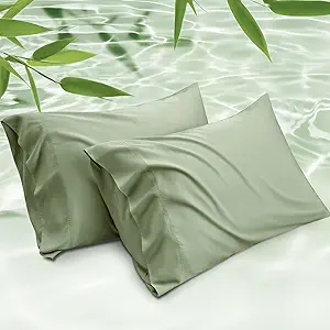 Bedsure Cooling Pillow Cases Standard Size, Rayon Derived from Bamboo Standard Pillowcases Set of 2, Breathable & Silky Soft Cool Bedding Pillow Covers with Envelope Closure, Sage Green, 20x26 Inches