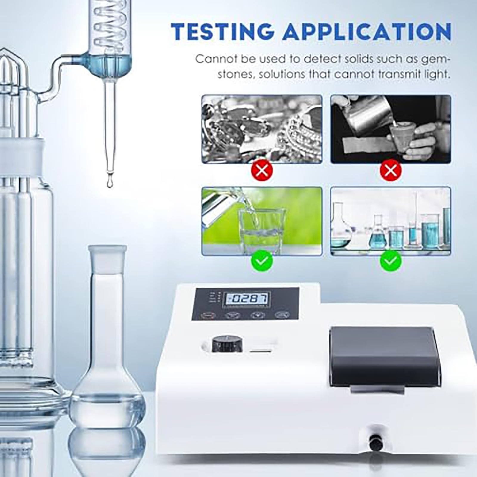 Espectrofotómetro óptico, con puerta de luz automática y perilla de ajuste de longitud de onda, for pruebas de alimentos, exploración geológica y laboratorios químicos