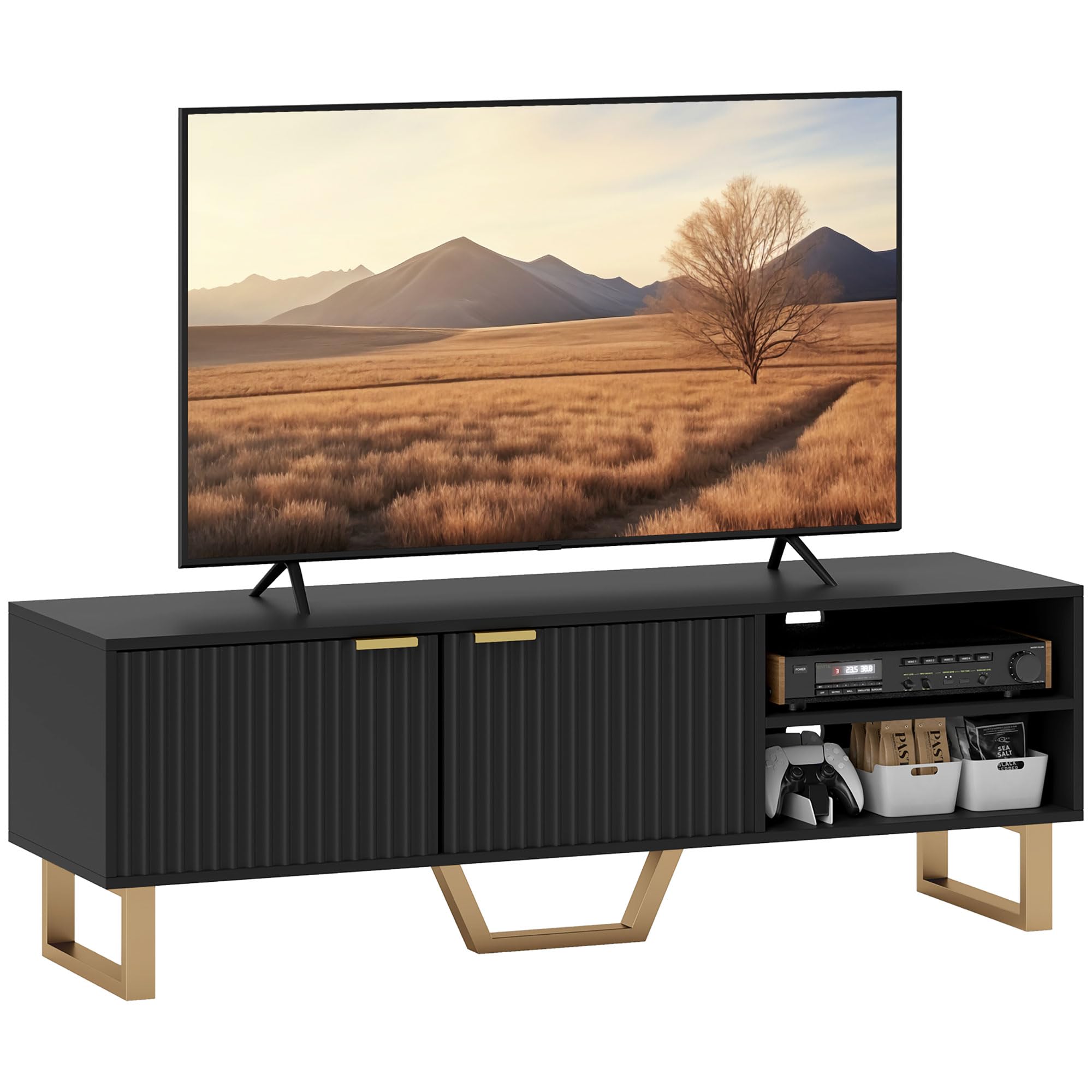HOMCOM Meuble TV Bois Jusqu'à 70 Pouces 2 Portes 140 x 39 x 47 cm Noir