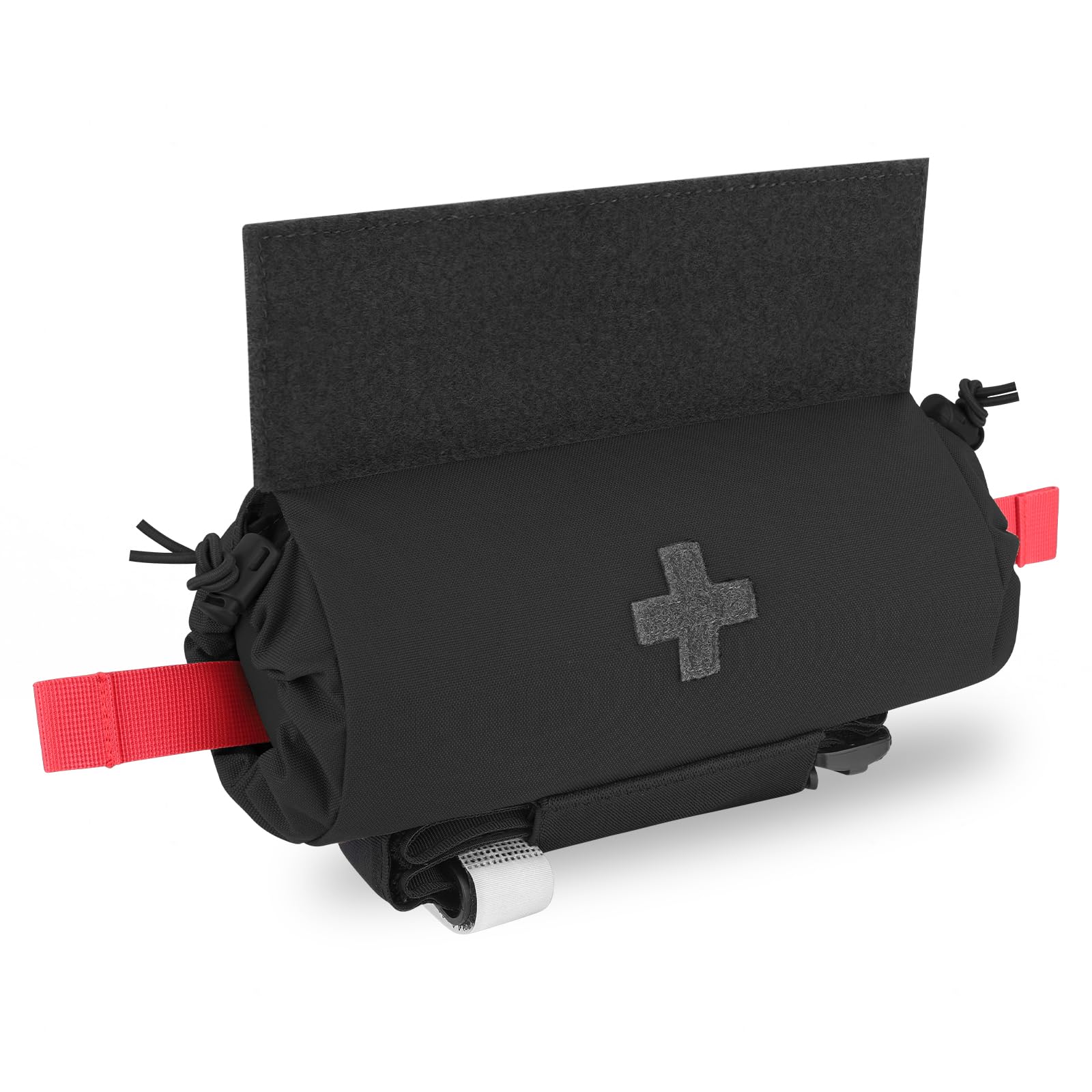 PETAC GEAR Tactical First Aid Drop Dump Pouch, Micro Medical Trauma Roll Up Drop Pouch EMT IFAK Sub Abdominal Carrying Bag with Hook-N-Loop(BK)