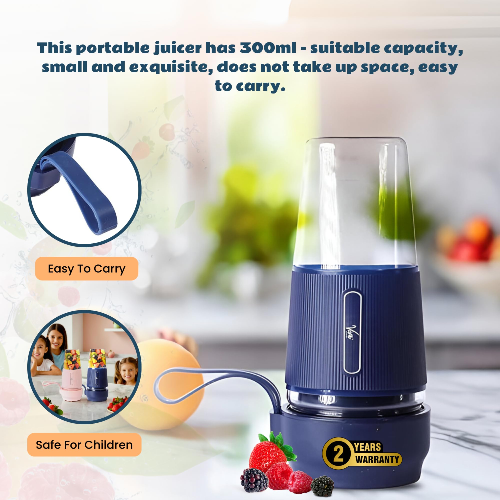 Viva Electric Nutri Cup Portable Blender 300ml | USB Charging | SS Blades | Smoothies, Protein Shakes Maker | Battery Operated Rechargeable Blender | Hand Blender For Kitchen (Blue) 4
