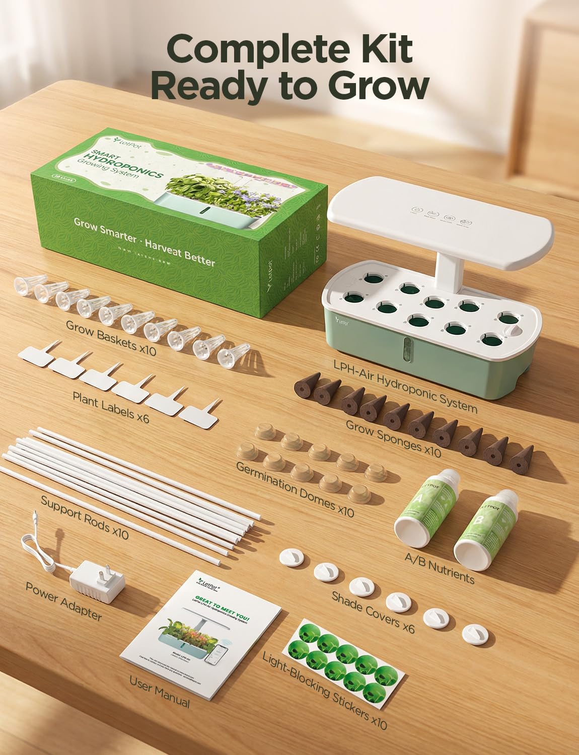LETPOT LPH-Air Kit de système de culture hydroponique 10 capsules pour jardin intérieur intelligent contrôlé par application et WiFi