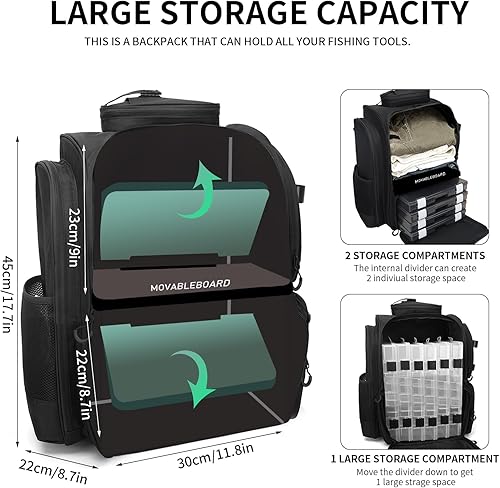 Miniatura 3 de Mochila de pesca, bolsa de pesca con soportes de caña. Mochila grande para aparejos Materiales fuertes