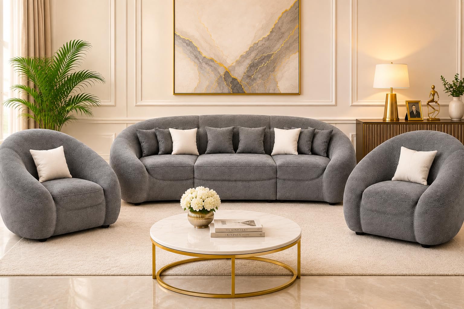 Luxury Curved Fabric Sofa Set 3+1+1 Seater | Premium Upholstered Living Room Furniture with High Density Foam & Solid Wood Frame | Modern Designer Couch for Home & Office |-image-23