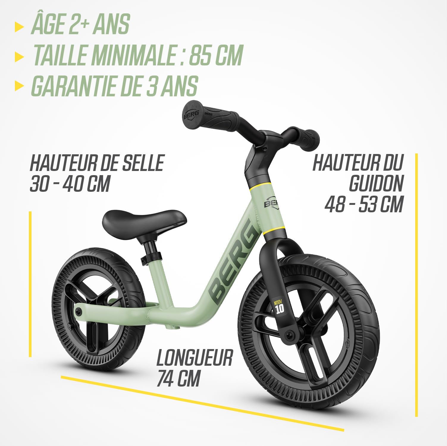 BERG Draisienne MOOV 10 | 2-5 ans, 10 pouces, guidon et selle réglables en hauteur, léger, pneus gonflables