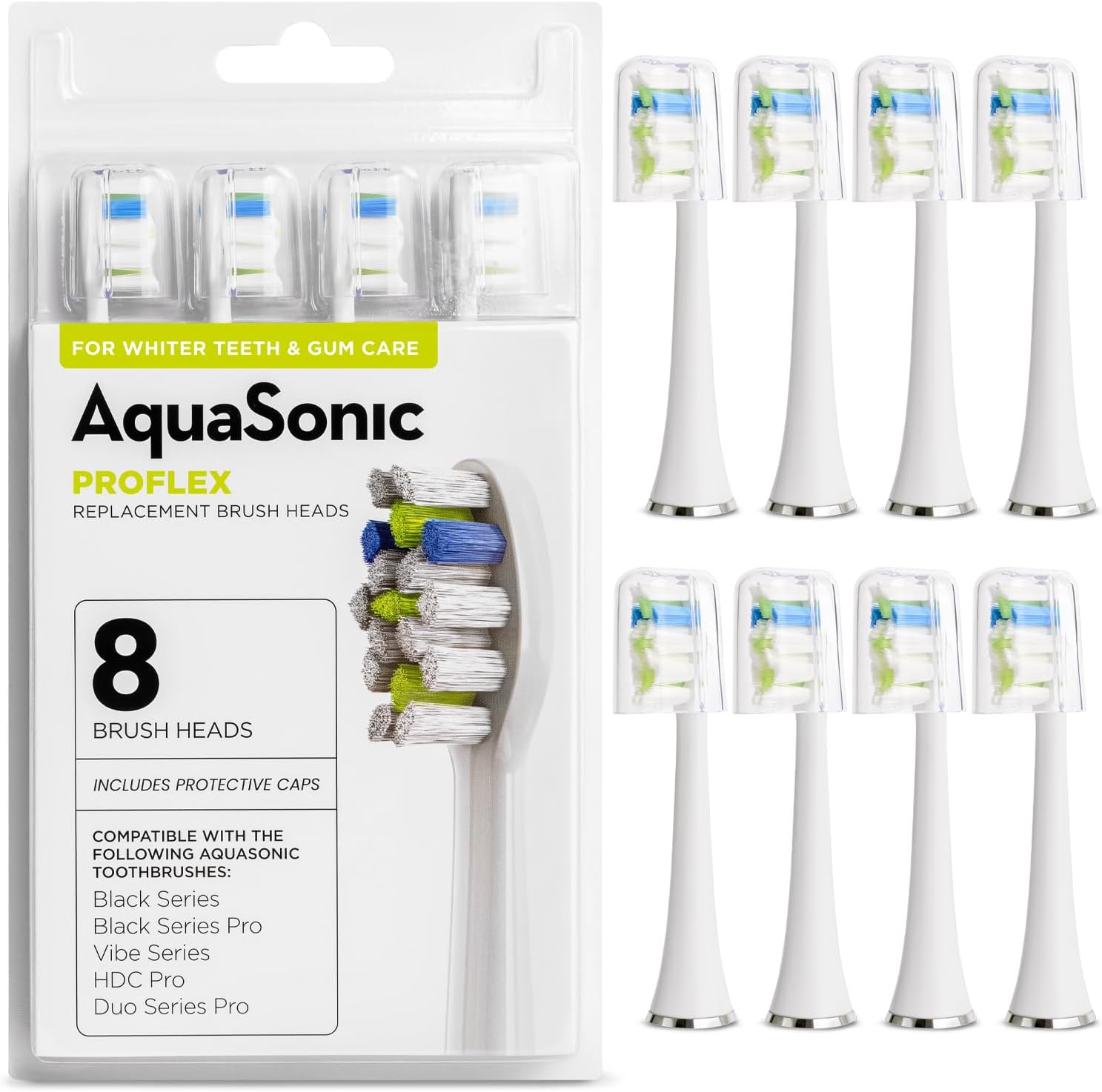 AquaSonic Proflex Replacement Brush Heads for Whiter Teeth & Gum Care