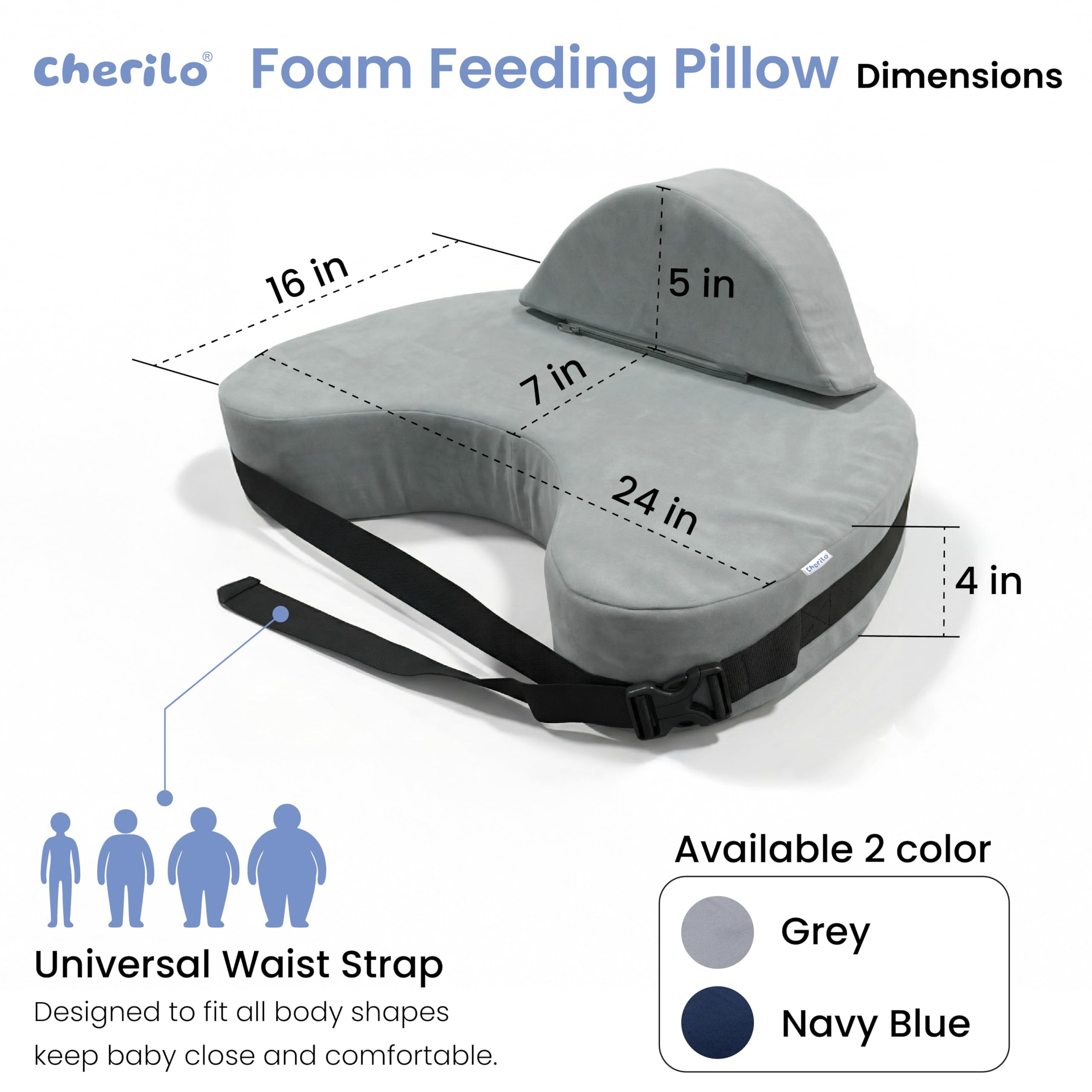 Cherilo Feeding Pillow for New Born Baby | Breast Feeding Pillow & Bottle Feeding Support Pillows with Safety Fence Design | Adjustable Waist Belt | Soft Removable Velvet Cover – Grey