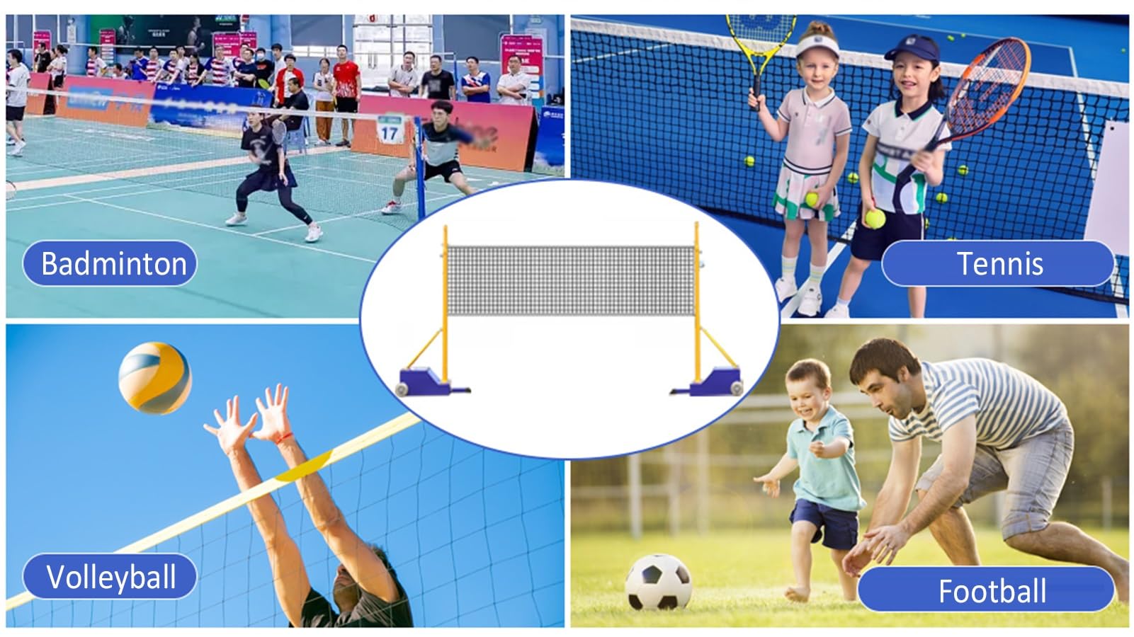 Red de Voleibol/bádminton con 8 Niveles de Altura, Resistente, para Patio, con neumáticos silenciosos de Poliuretano (Monocolor, Estilo 2)